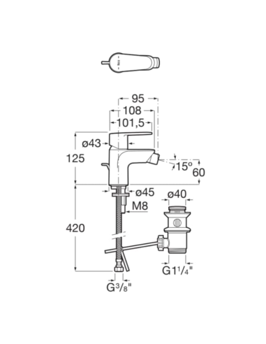 Grifo de bidé VICTORIA PLUS cuerpo liso de ROCA. (Medidas)